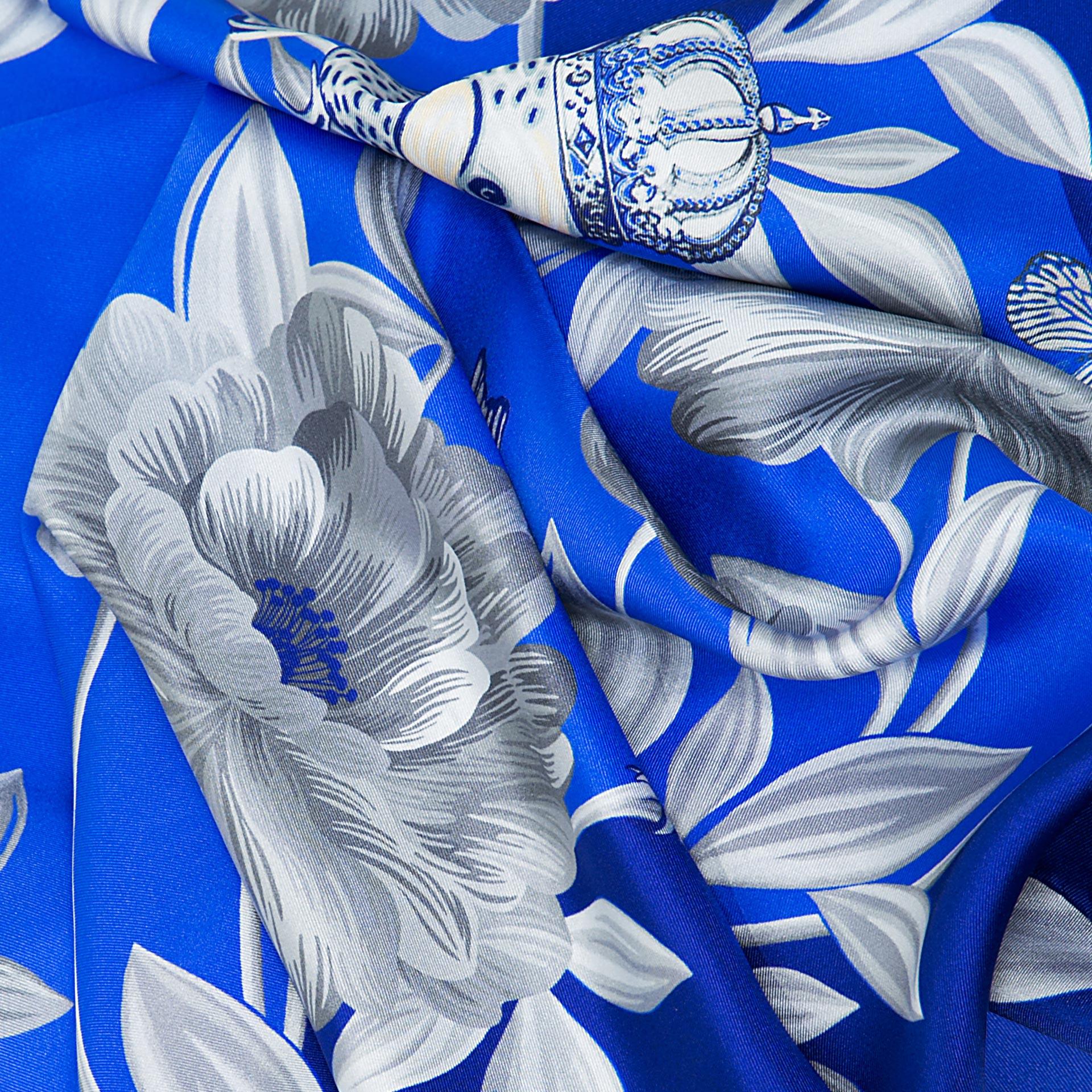 Cobalt Blue British Rose Garden Silk Scarf - Marrying London's design with Italian craftsmanship, a luxurious gift from the heart.