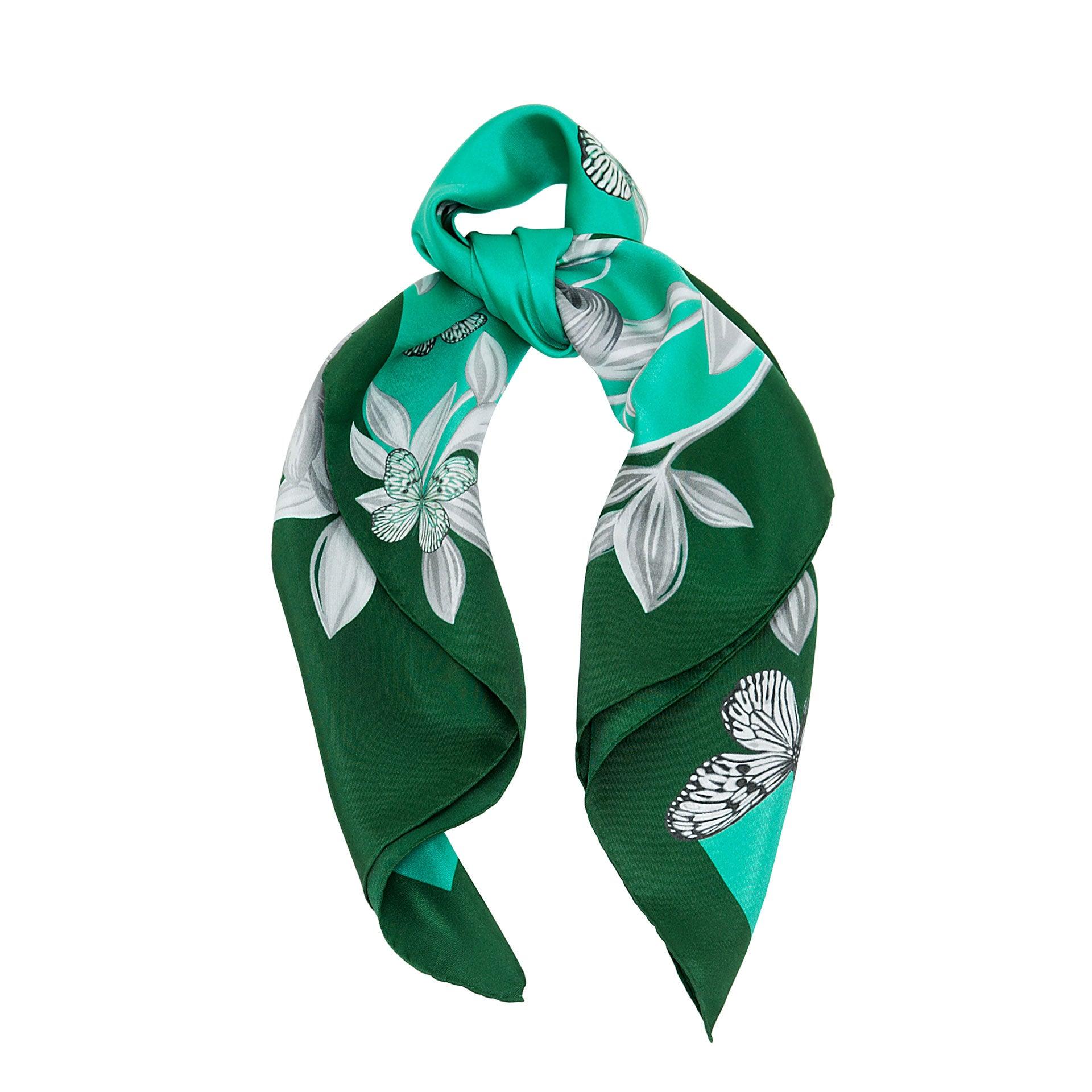 Emerald Green British Rose Garden Silk Scarf - The perfect blend of London's design and Italian craftsmanship, an exquisite gift choice.