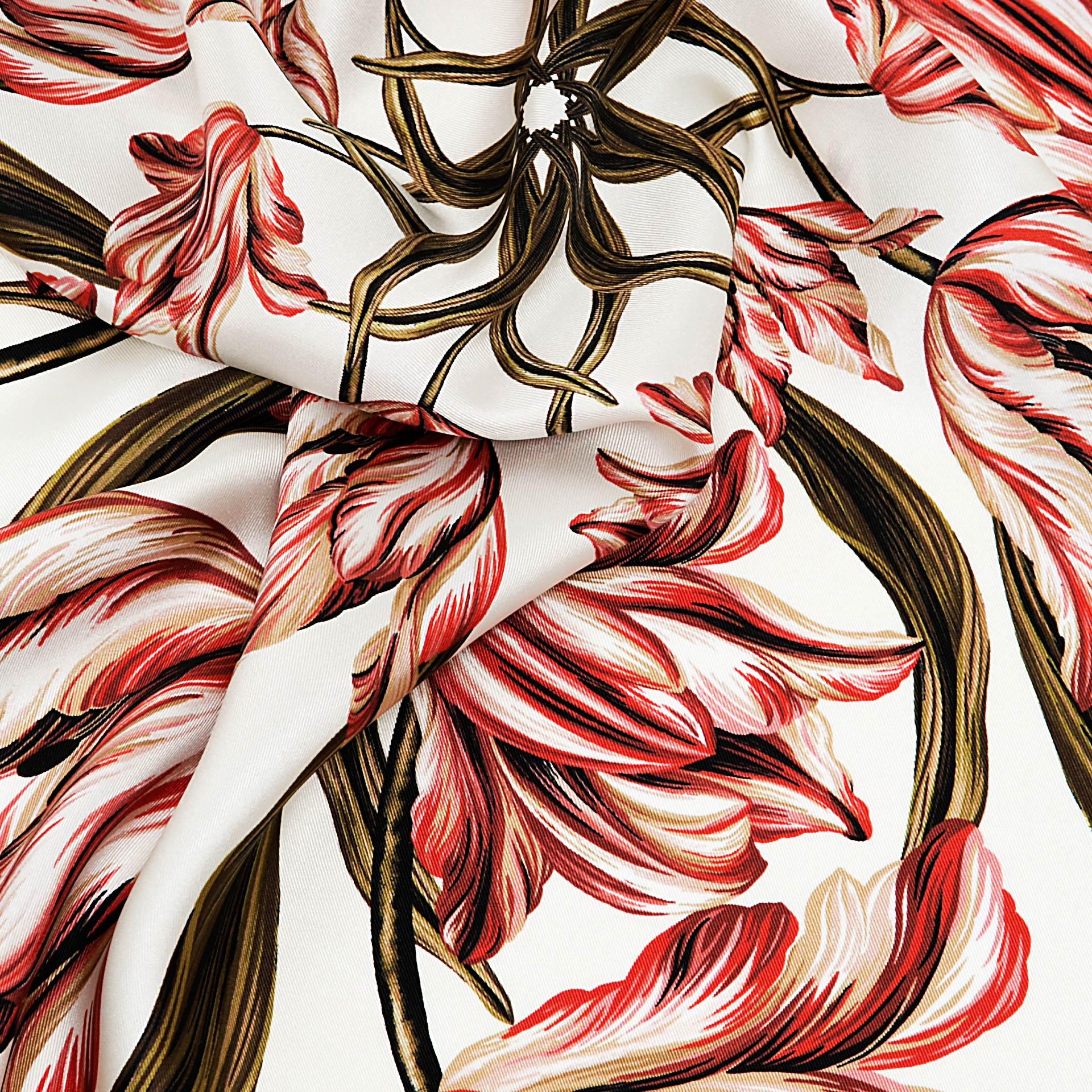 Dusty Pink British Tulip Garden Silk Scarf - Fusion of London's design and Italian craftsmanship, an exquisite gift choice.