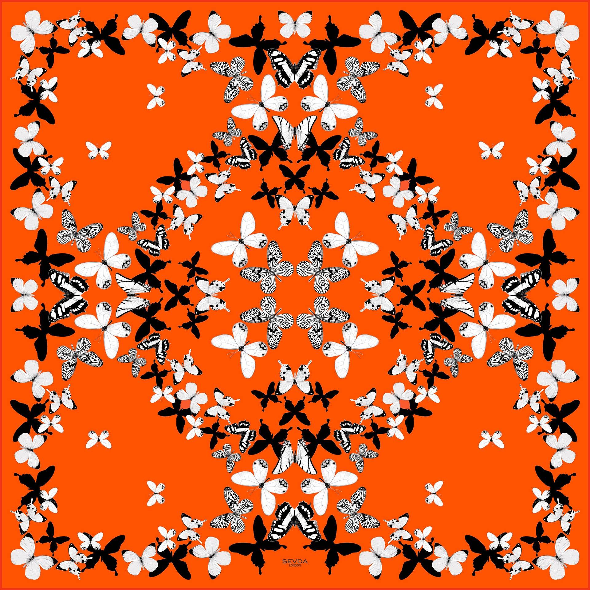 Orange Butterflies Silk Scarf - A blend of London's design and Italian craftsmanship, a luxurious gift choice.