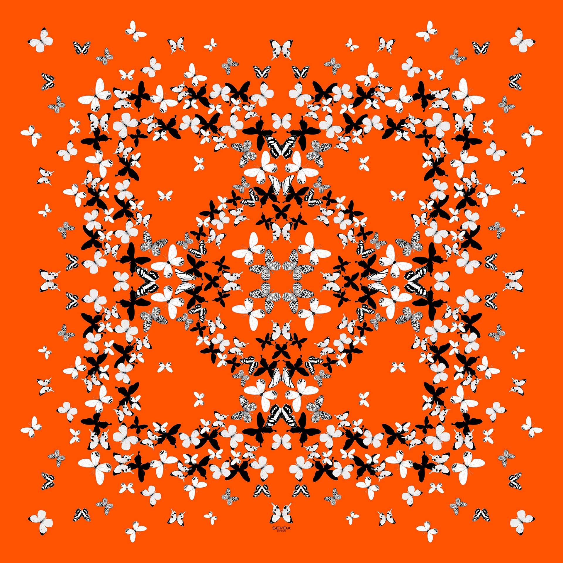 Orange Butterflies Cashmere Blend Scarf - Fusion of London's design and Italian craftsmanship, a luxurious gift choice.