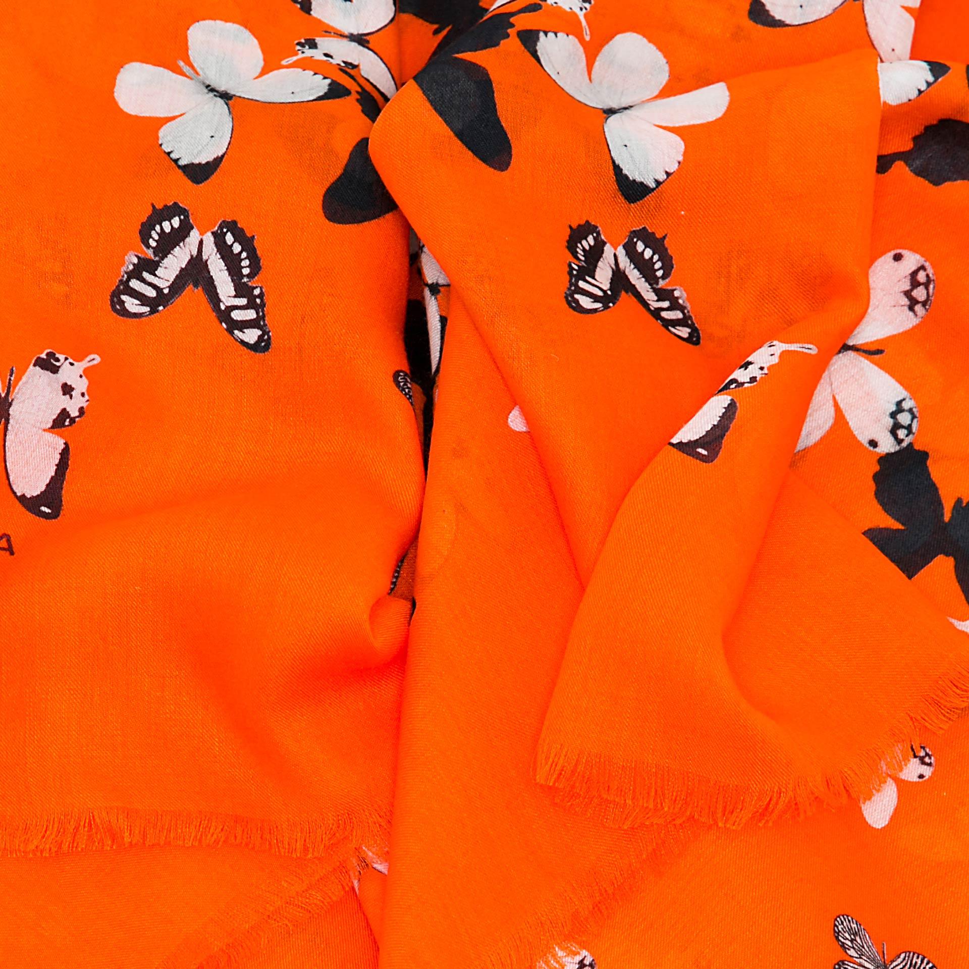 Orange Butterflies Cashmere Blend Scarf - Fusion of London's design and Italian craftsmanship, a luxurious gift choice.