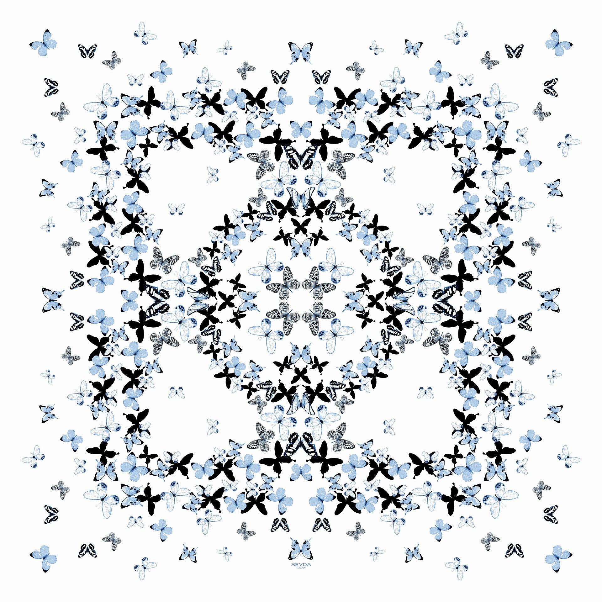 Sky Blue Butterflies Cashmere Blend Scarf - Fusion of London's design and Italian craftsmanship, a luxurious gift choice.