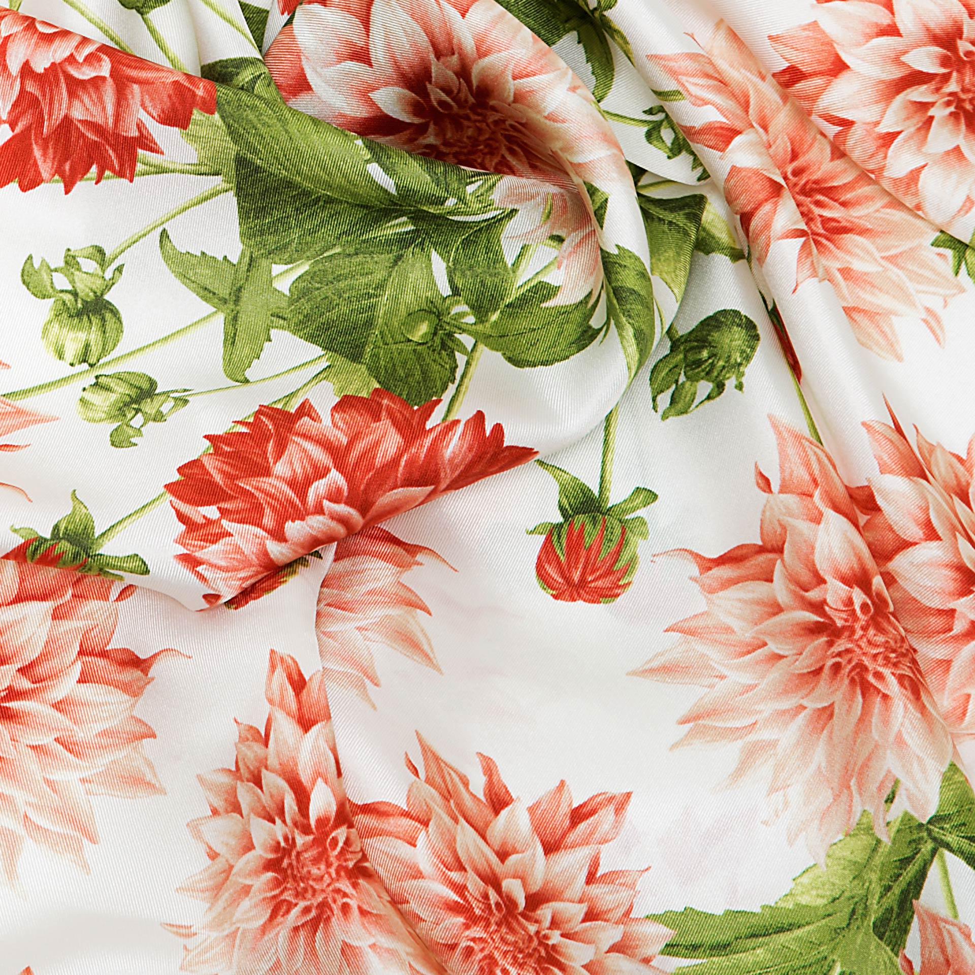 Coral Pink Dahlia Garden Silk Scarf - Harmonising London's design with Italian craftsmanship, a splendid gift choice.