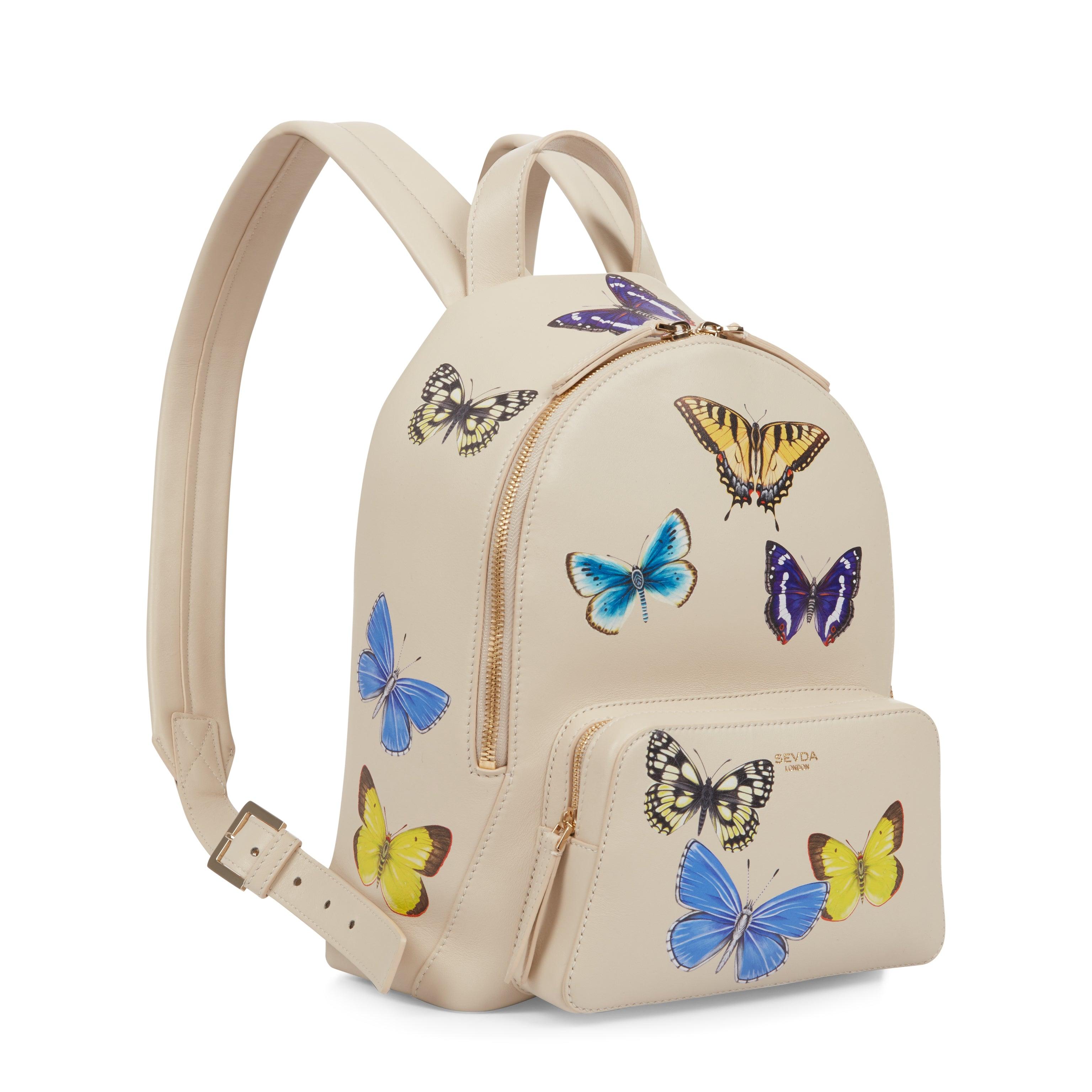 Ivory Backpack with Butterflies Print - The fusion of London's design and Italian craftsmanship.