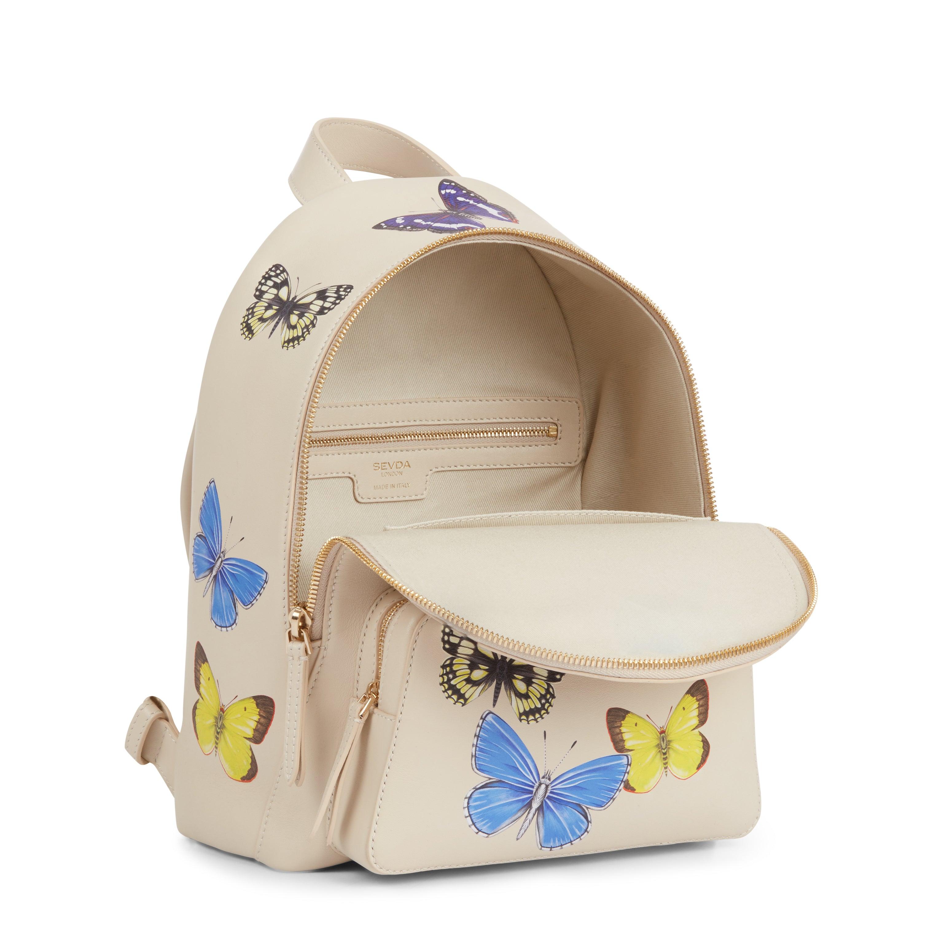 Ivory Backpack with Butterflies Print - The fusion of London's design and Italian craftsmanship.