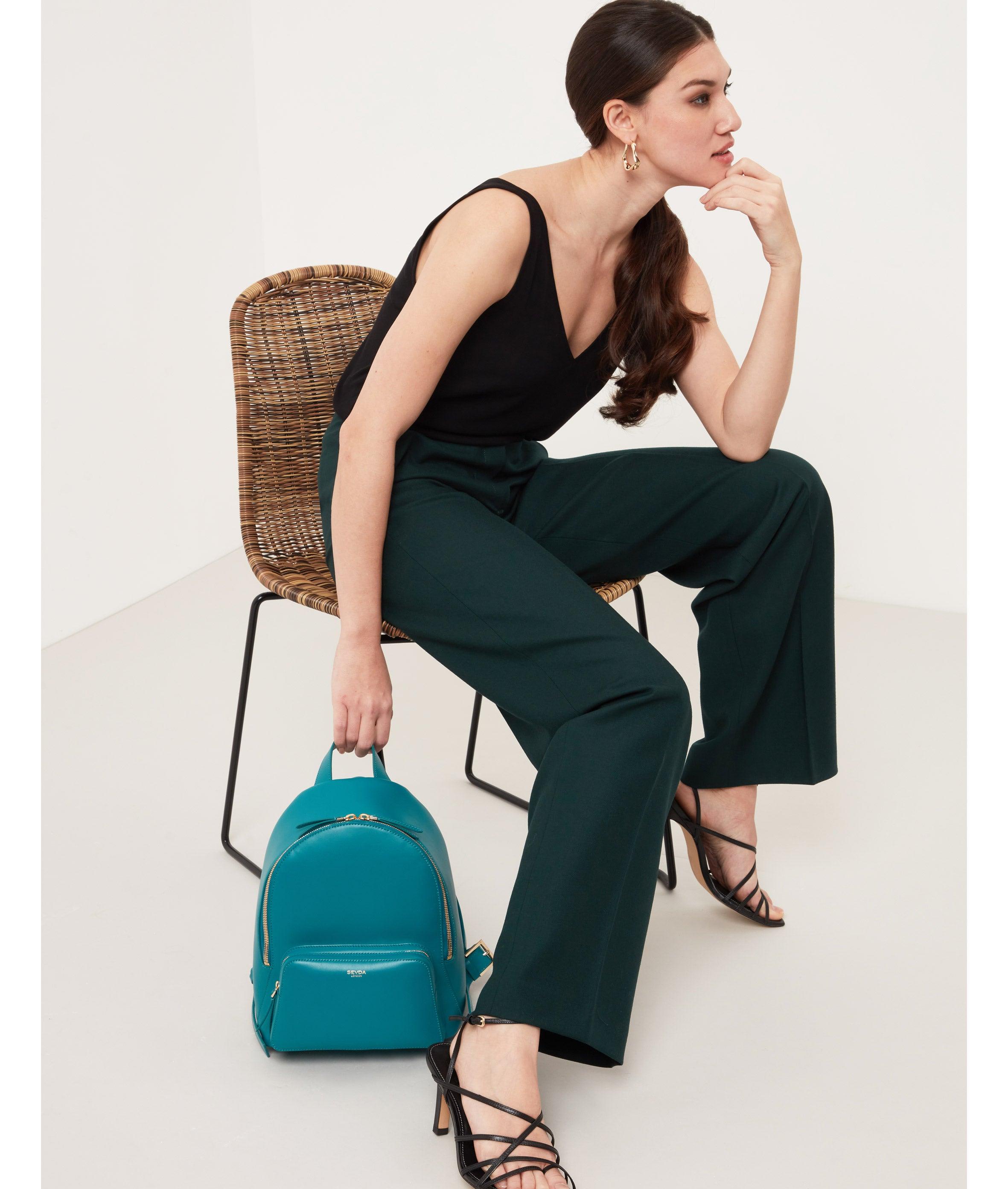 Emma Designer Backpack in Emerald Green - A masterpiece of Italian craftsmanship in responsibly sourced leather.