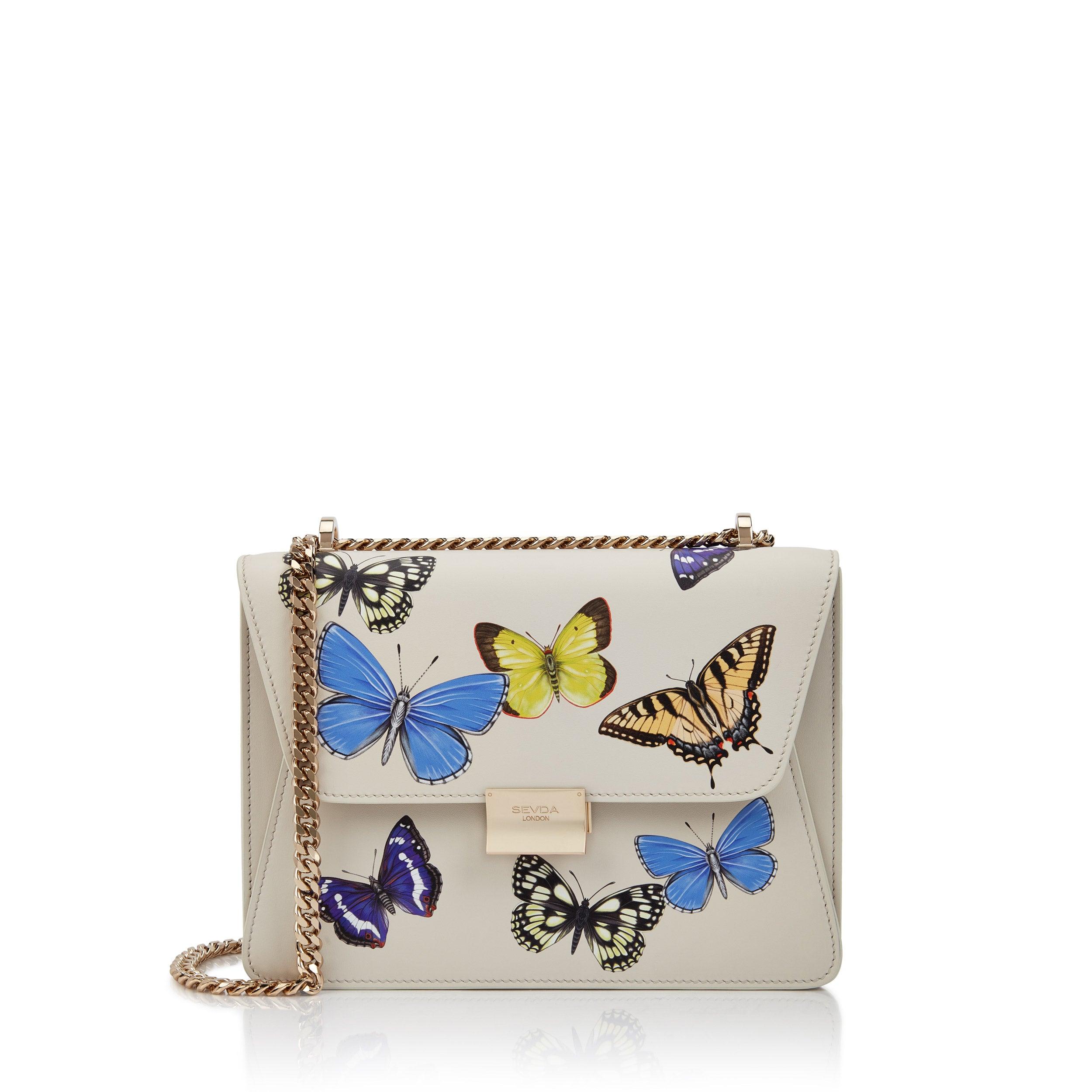 Off White Butterfly Designer Shoulder Bag with Gold Chain - A fusion of London's flair and Italian craftsmanship.