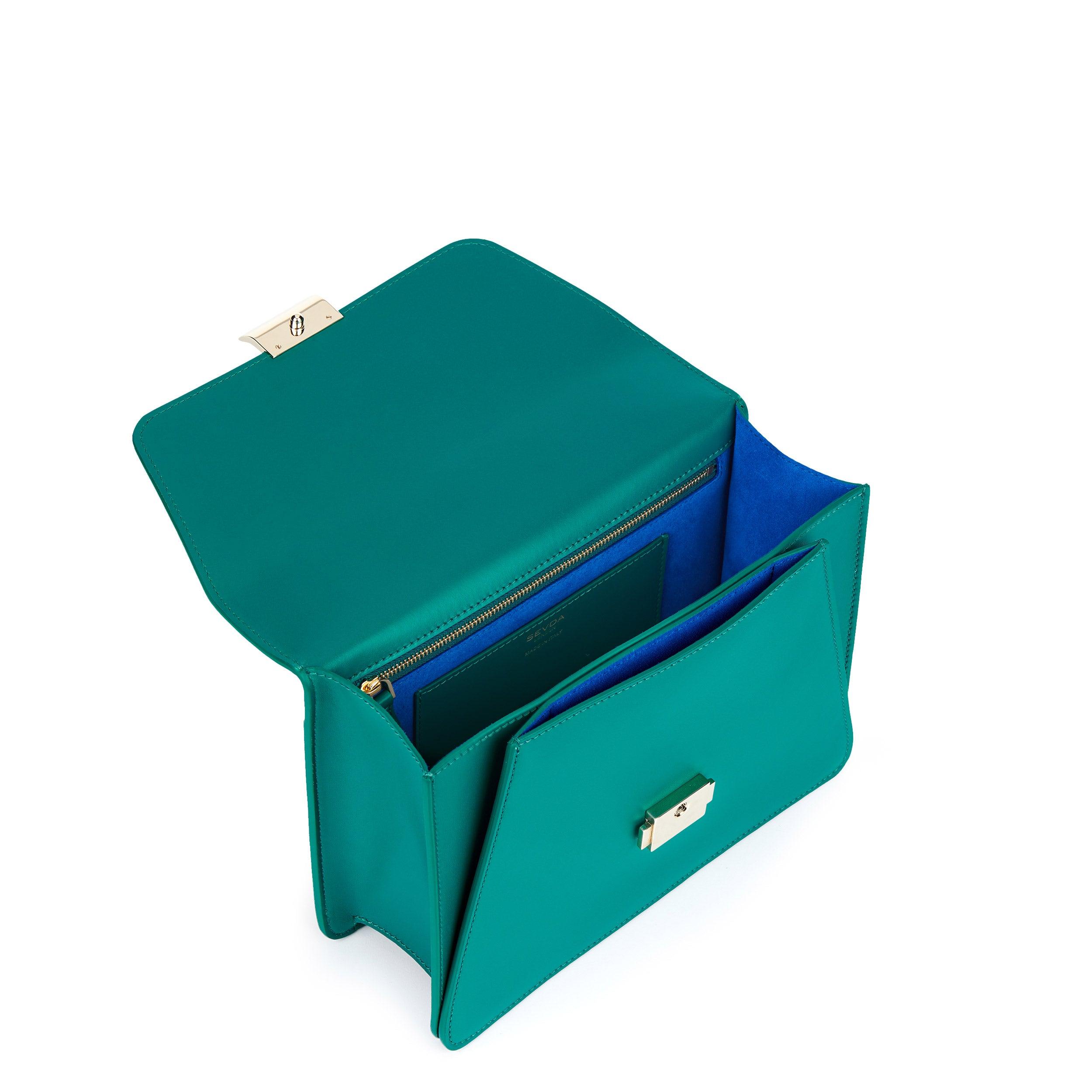 Emerald Green Designer Shoulder Bag with Gold Chain - Where London fashion meets Italian craftsmanship.