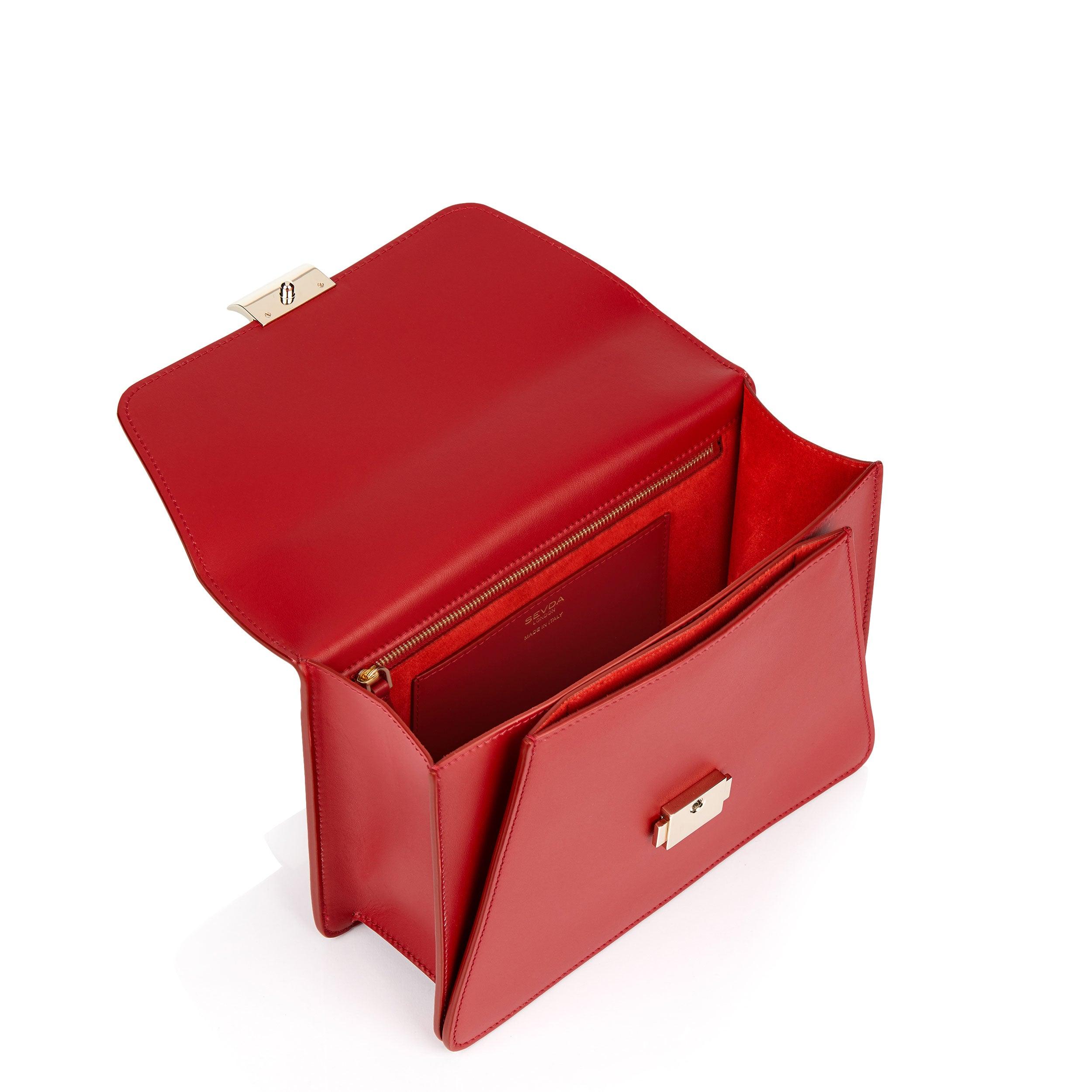  Red Leather Designer Shoulder Bag - The fusion of London's style and Italian craftsmanship.