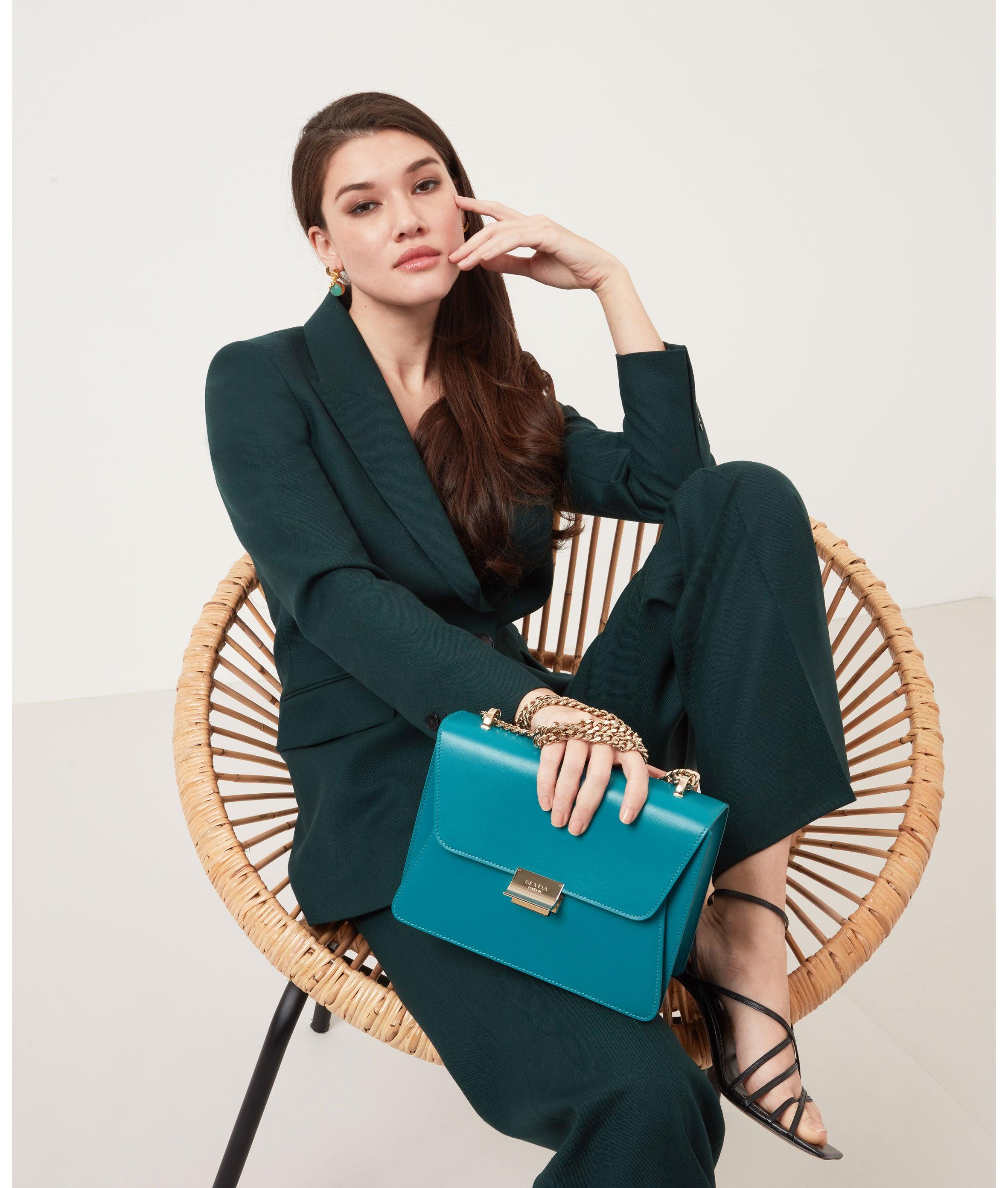 Emerald Green Designer Shoulder Bag with Gold Chain - Where London fashion meets Italian craftsmanship.