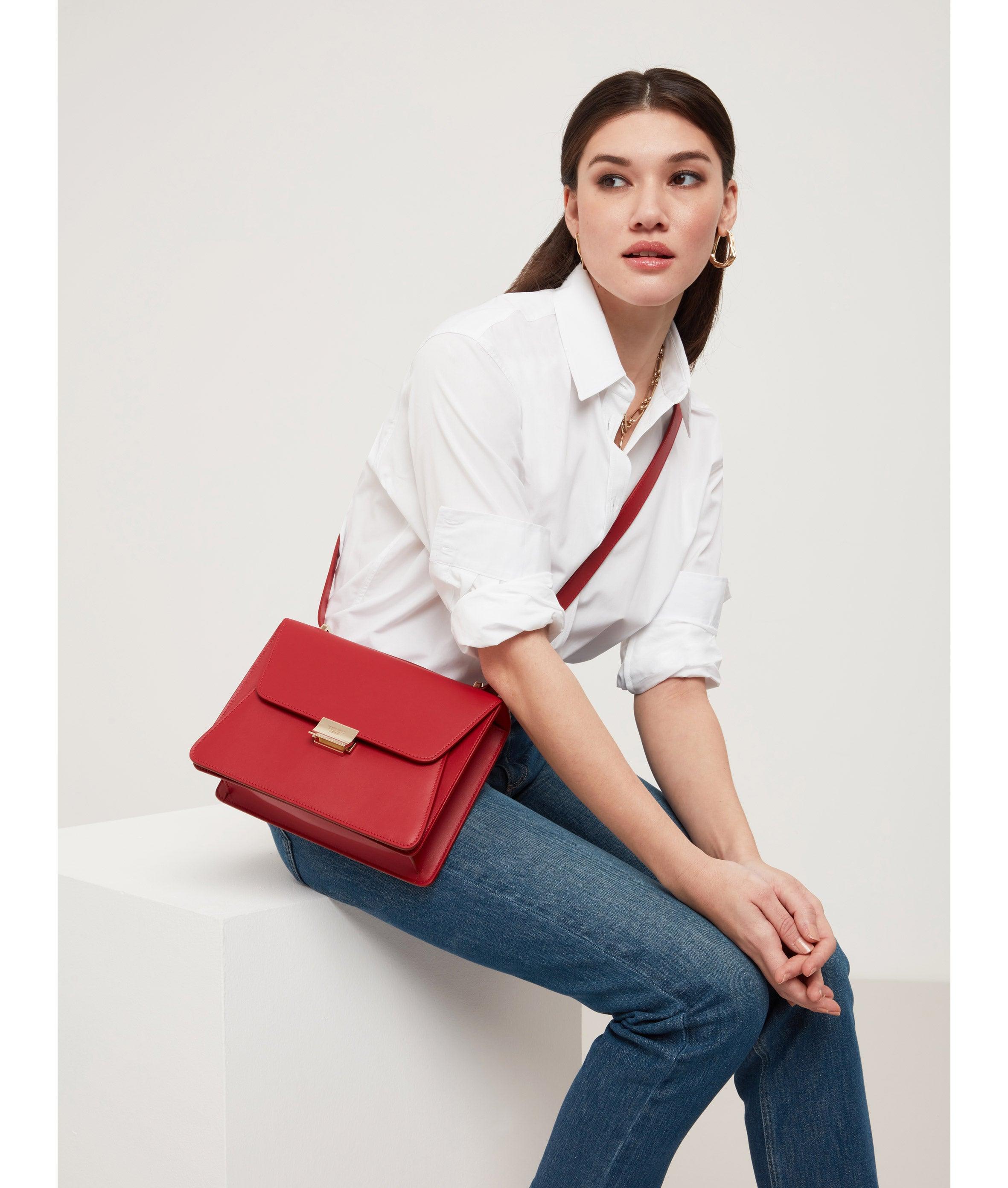  Red Leather Designer Shoulder Bag - The fusion of London's style and Italian craftsmanship.