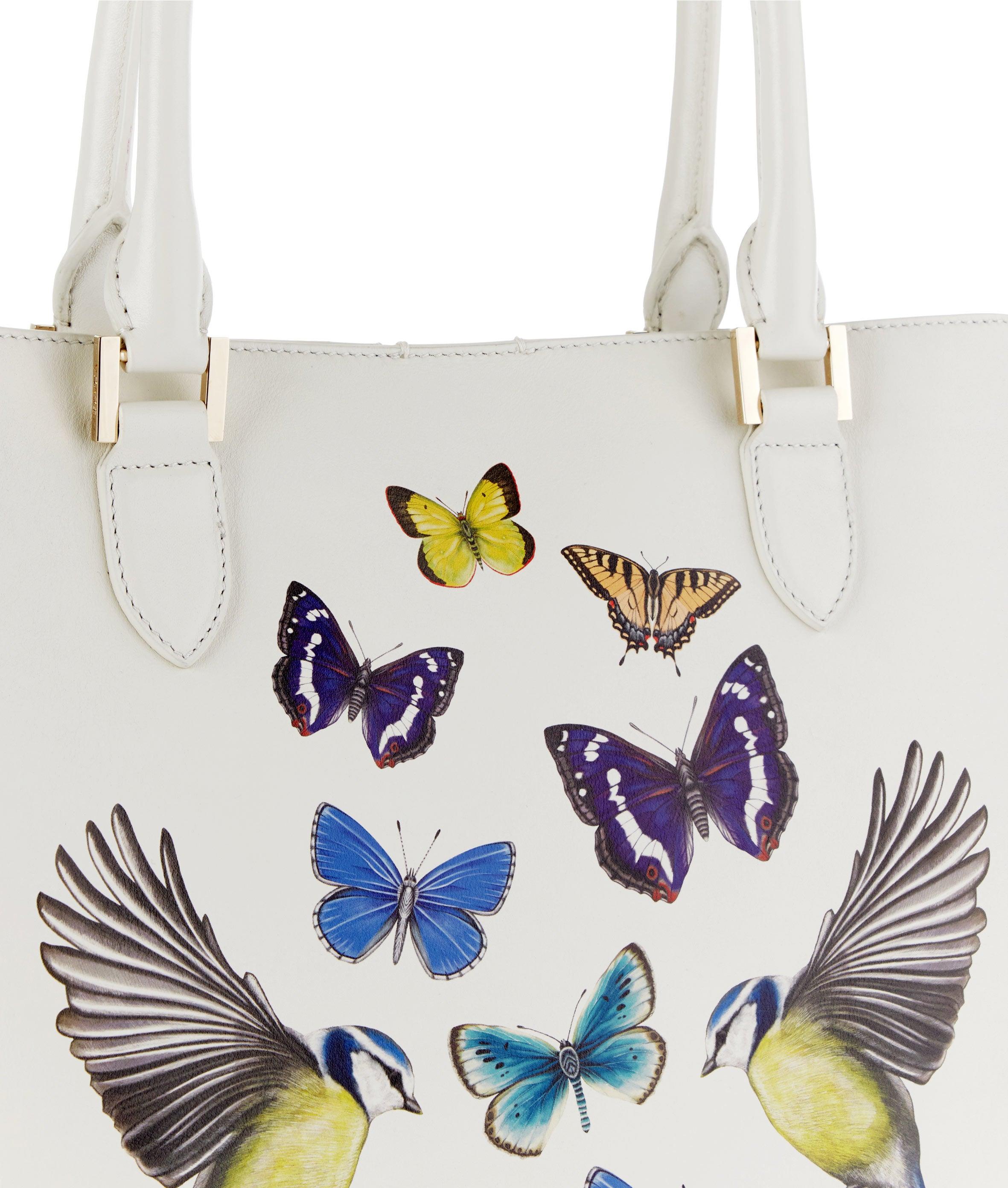 Off White Princess Shopper Bag with Butterflies Print - SEVDA LONDON Designer Bags from Italy.