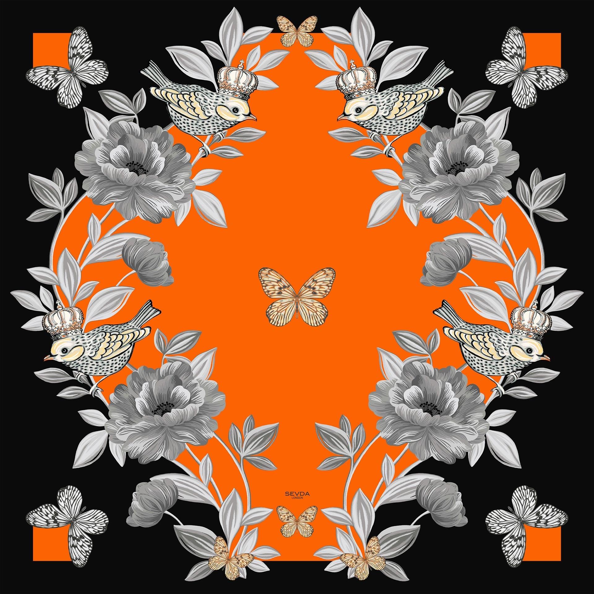 Orange British Rose Garden Silk Scarf - The perfect blend of London's design and Italian craftsmanship, an exquisite gift choice.