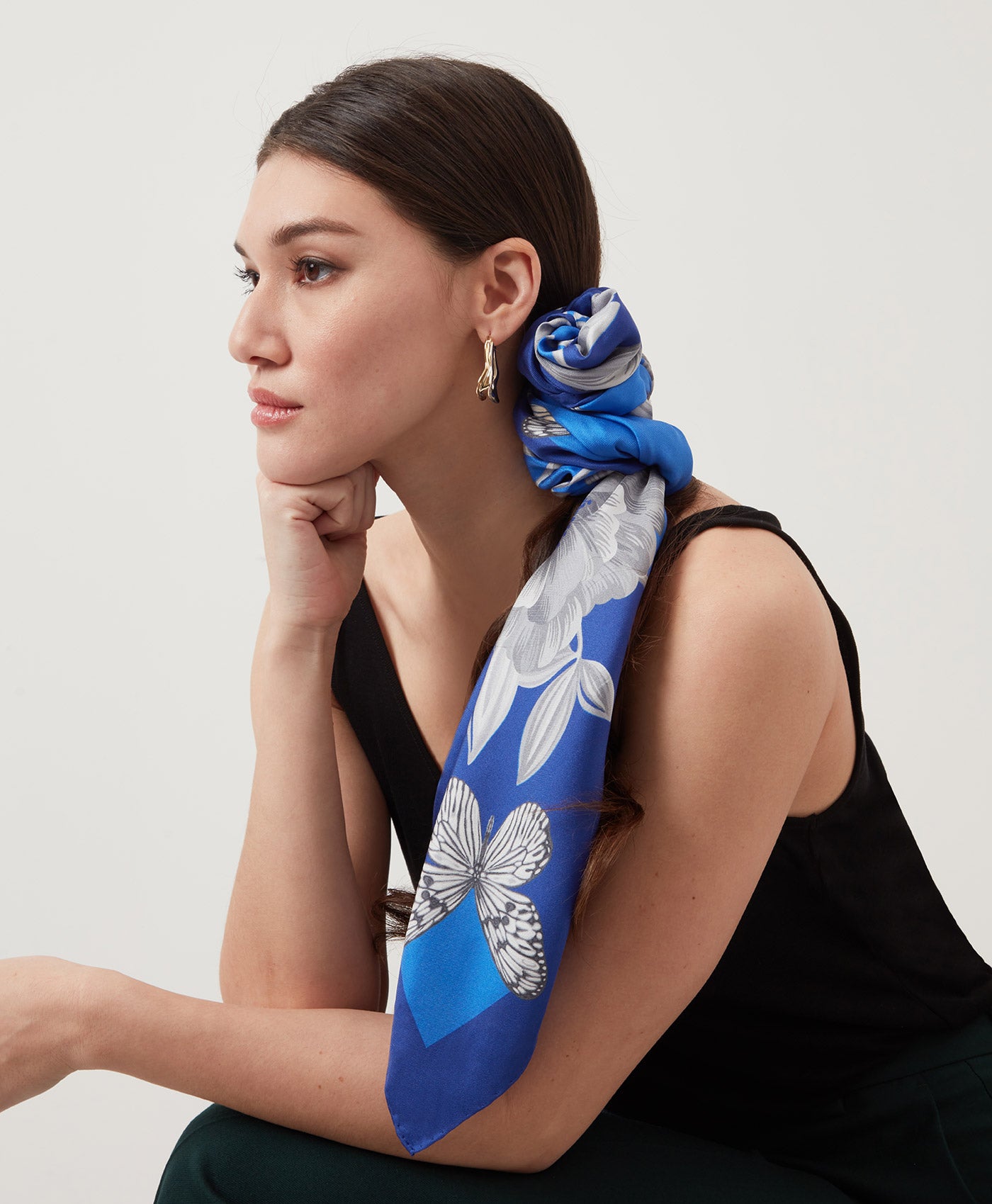 Cobalt Blue British Rose Garden Silk Scarf - Marrying London's design with Italian craftsmanship, a luxurious gift from the heart.