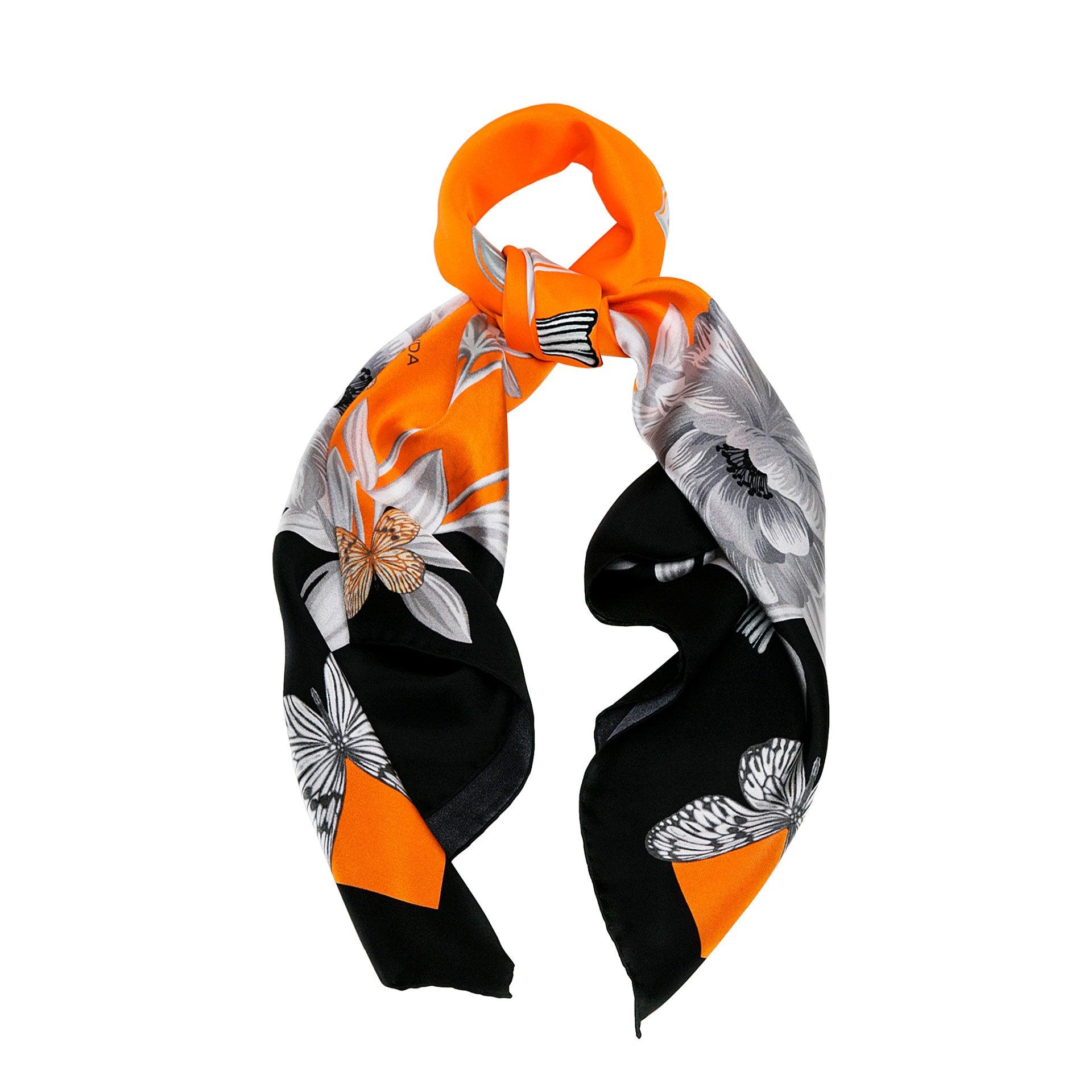 Orange British Rose Garden Silk Scarf - The perfect blend of London's design and Italian craftsmanship, an exquisite gift choice.