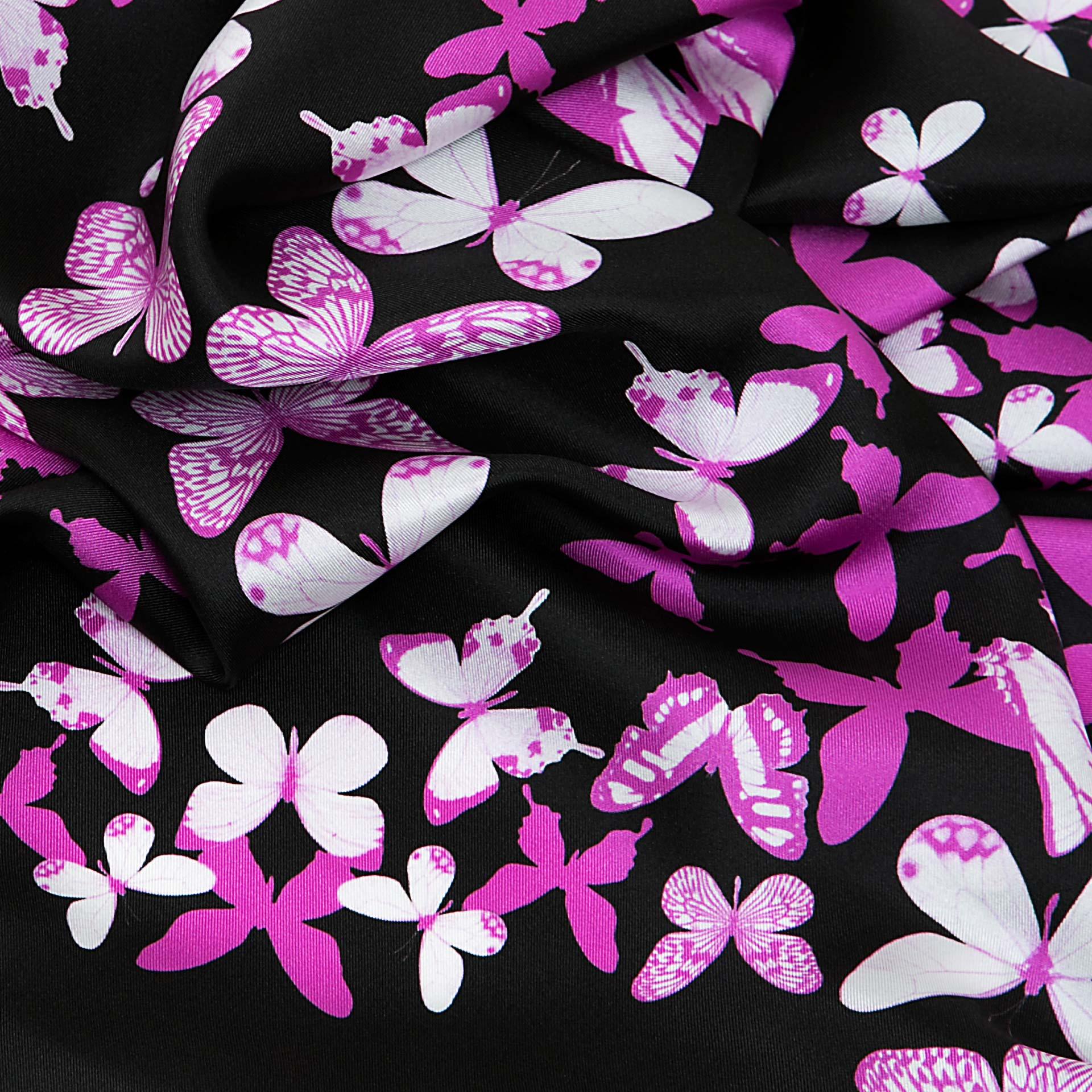 Fuchsia Butterflies Black Silk Scarf - A blend of London's design and Italian craftsmanship, a luxurious gift choice.