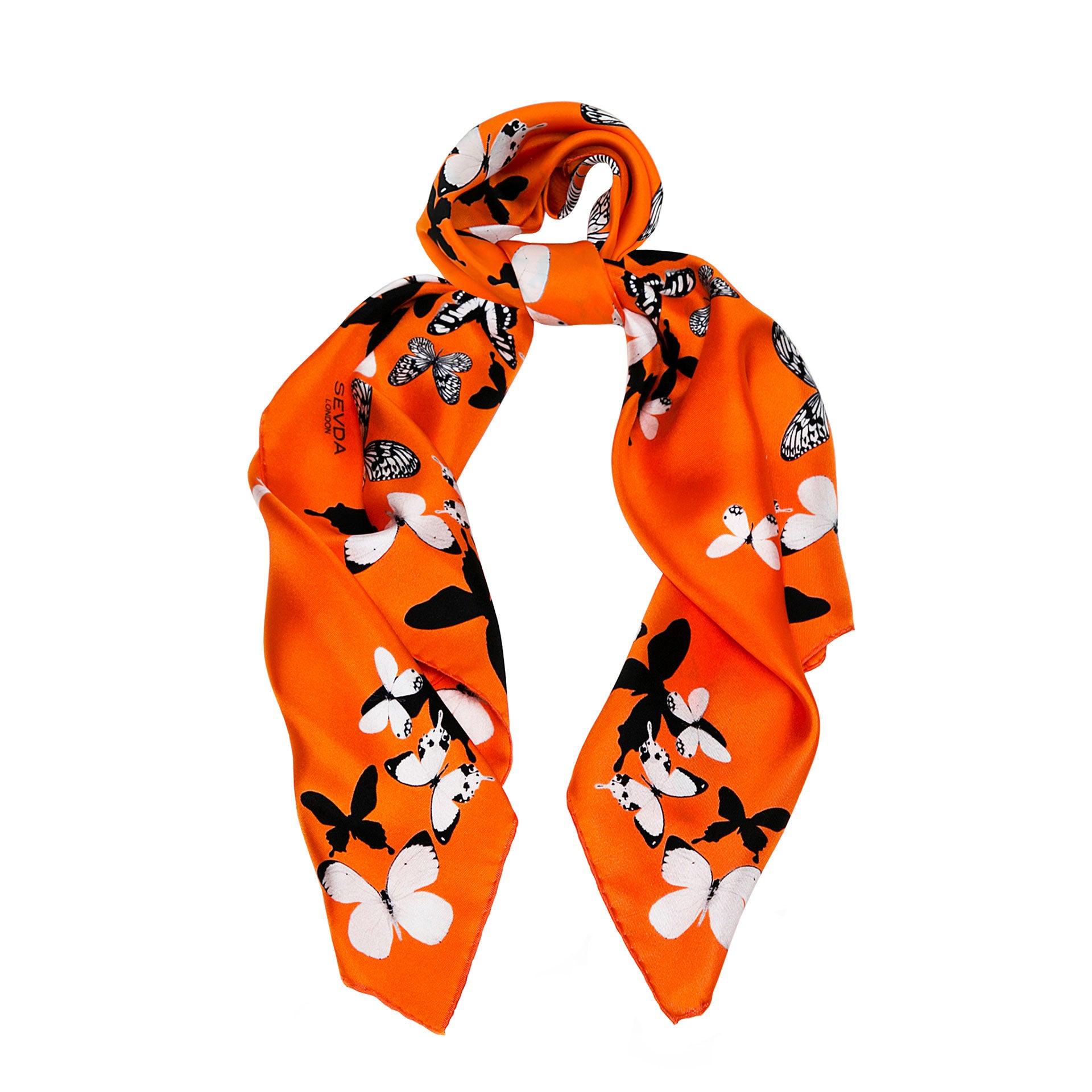Orange Butterflies Silk Scarf - A blend of London's design and Italian craftsmanship, a luxurious gift choice.