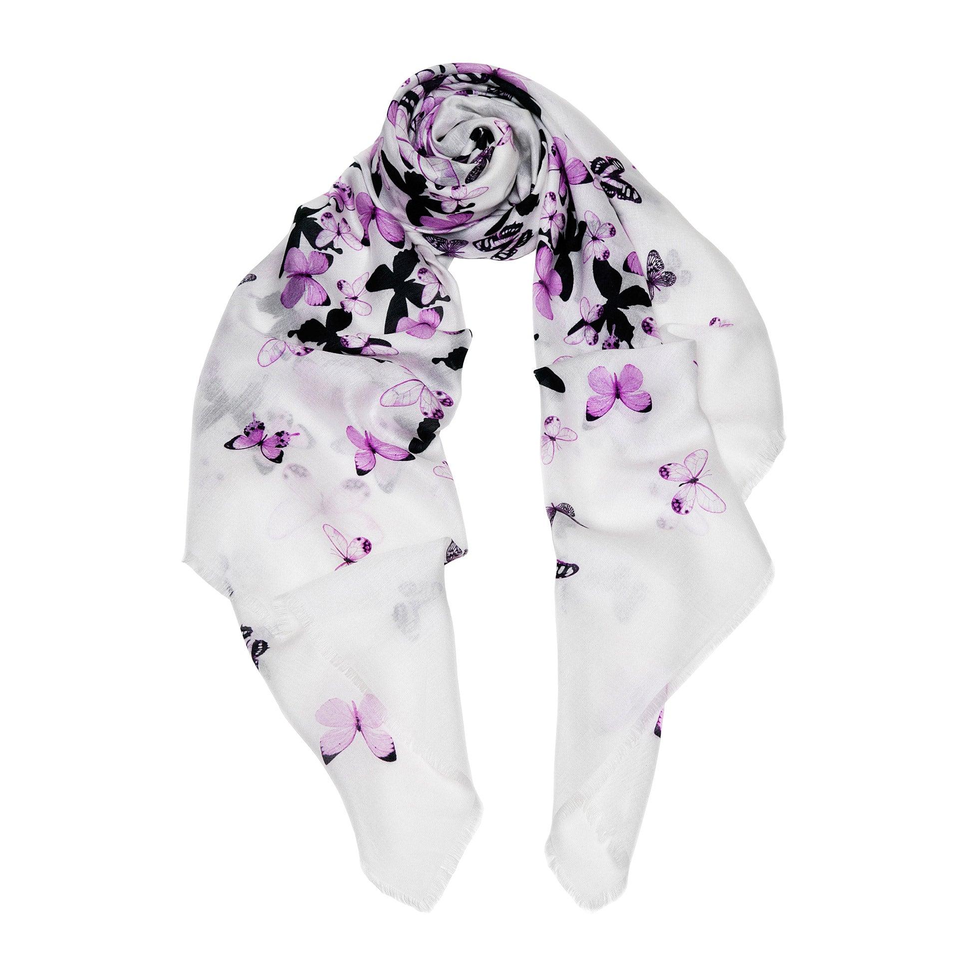 Off White Butterflies Cashmere Blend Scarf - Fusion of London's design and Italian craftsmanship, a luxurious gift choice.