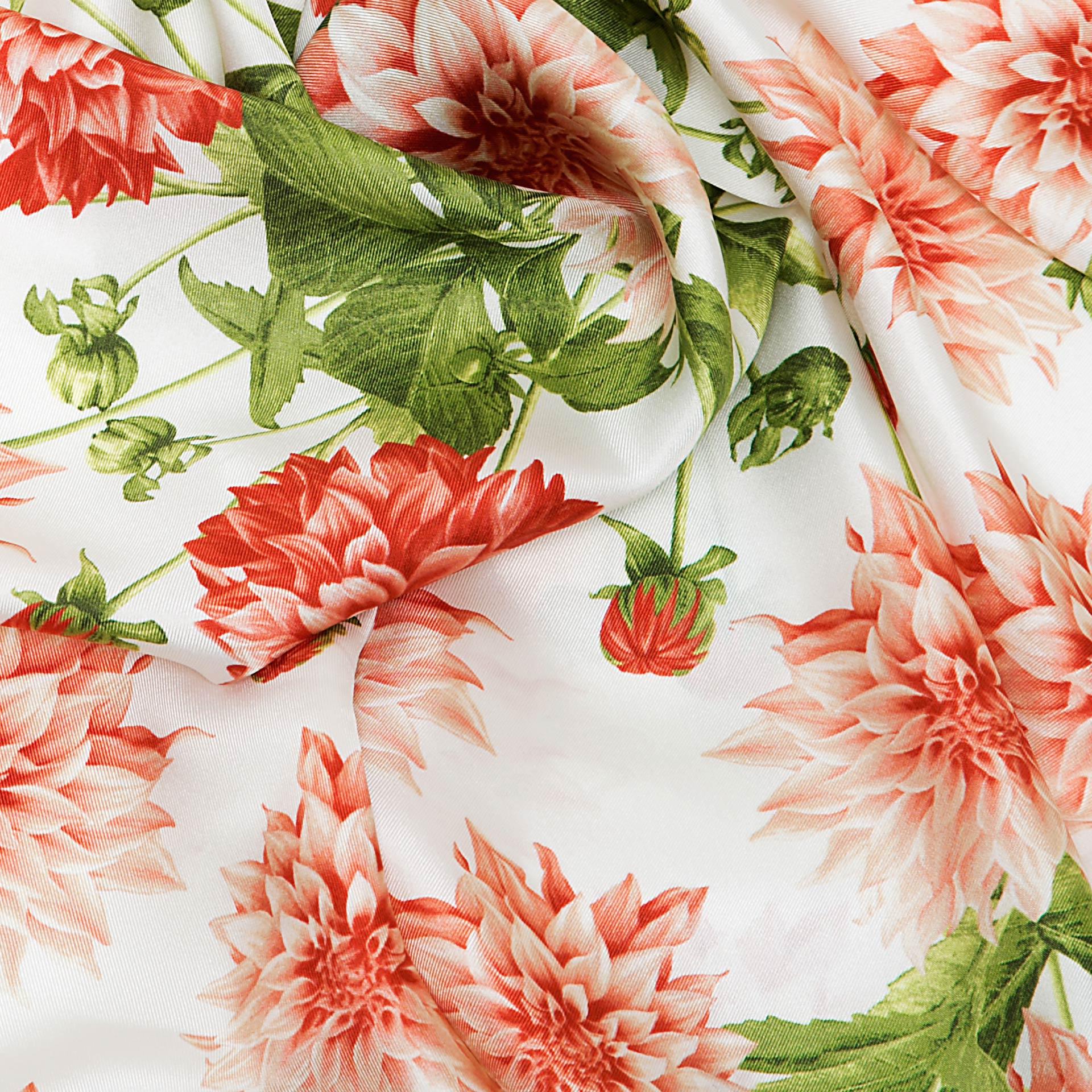 Coral Pink Dahlia Garden Silk Scarf - Harmonising London's design with Italian craftsmanship, a splendid gift choice.