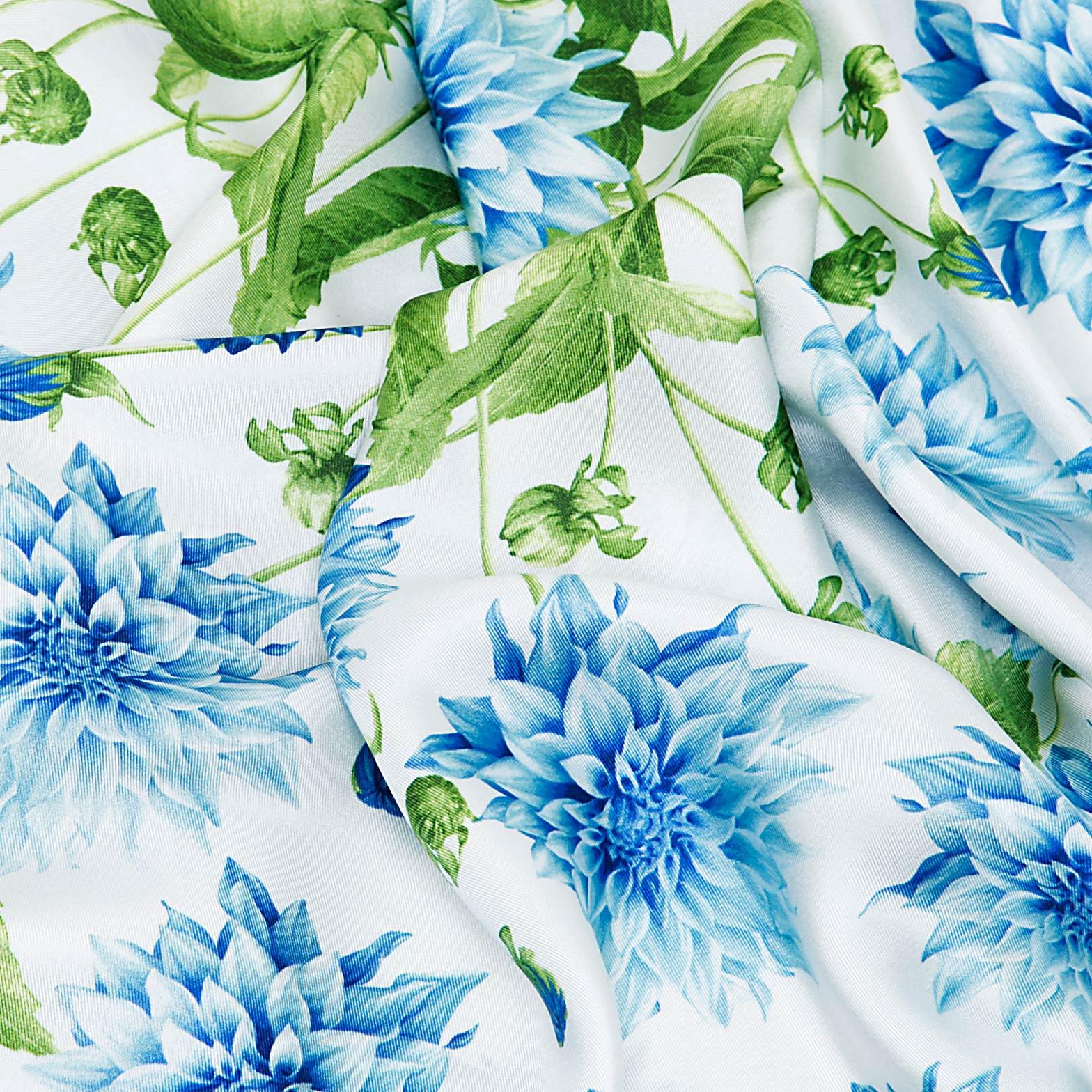 Blue Dahlia Garden Silk Scarf - Harmonizing London's design with Italian craftsmanship, a splendid gift choice.