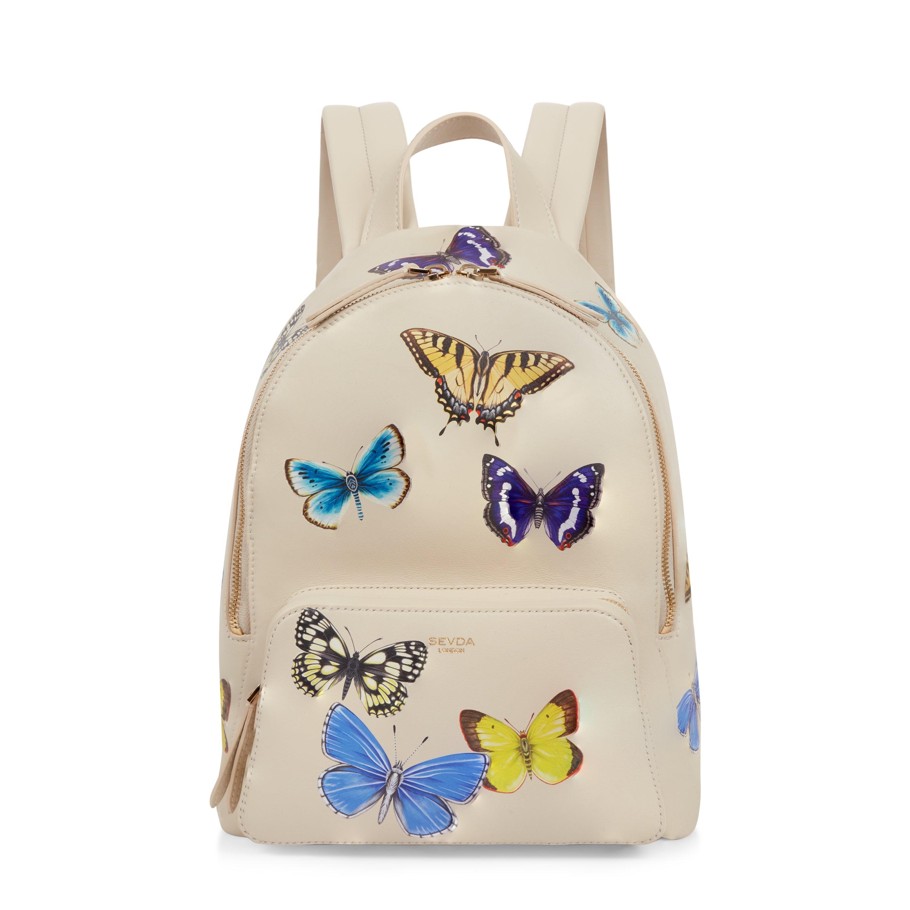 Ivory Backpack with Butterflies Print - The fusion of London's design and Italian craftsmanship.