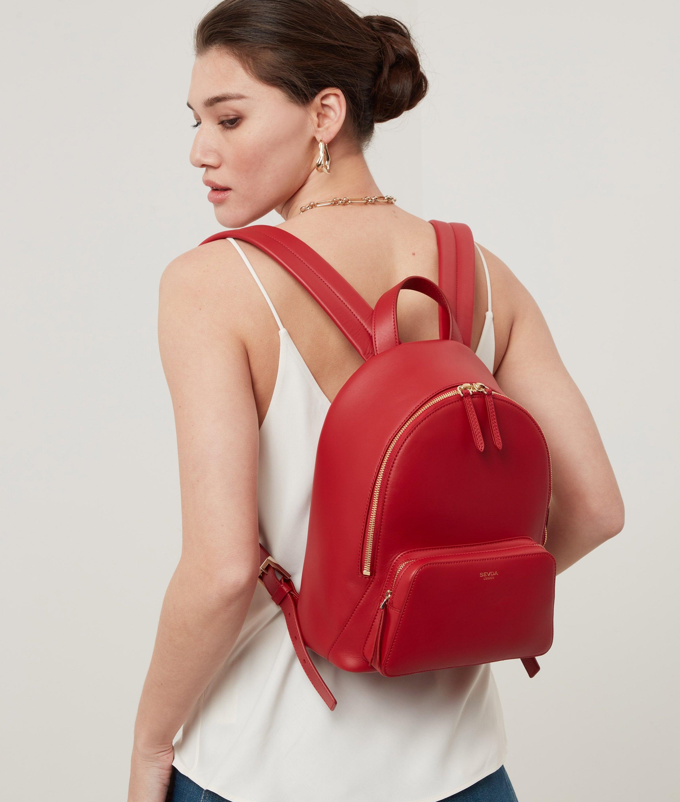 Emma Designer Backpack in Red - A masterpiece of Italian craftsmanship in responsibly sourced leather.