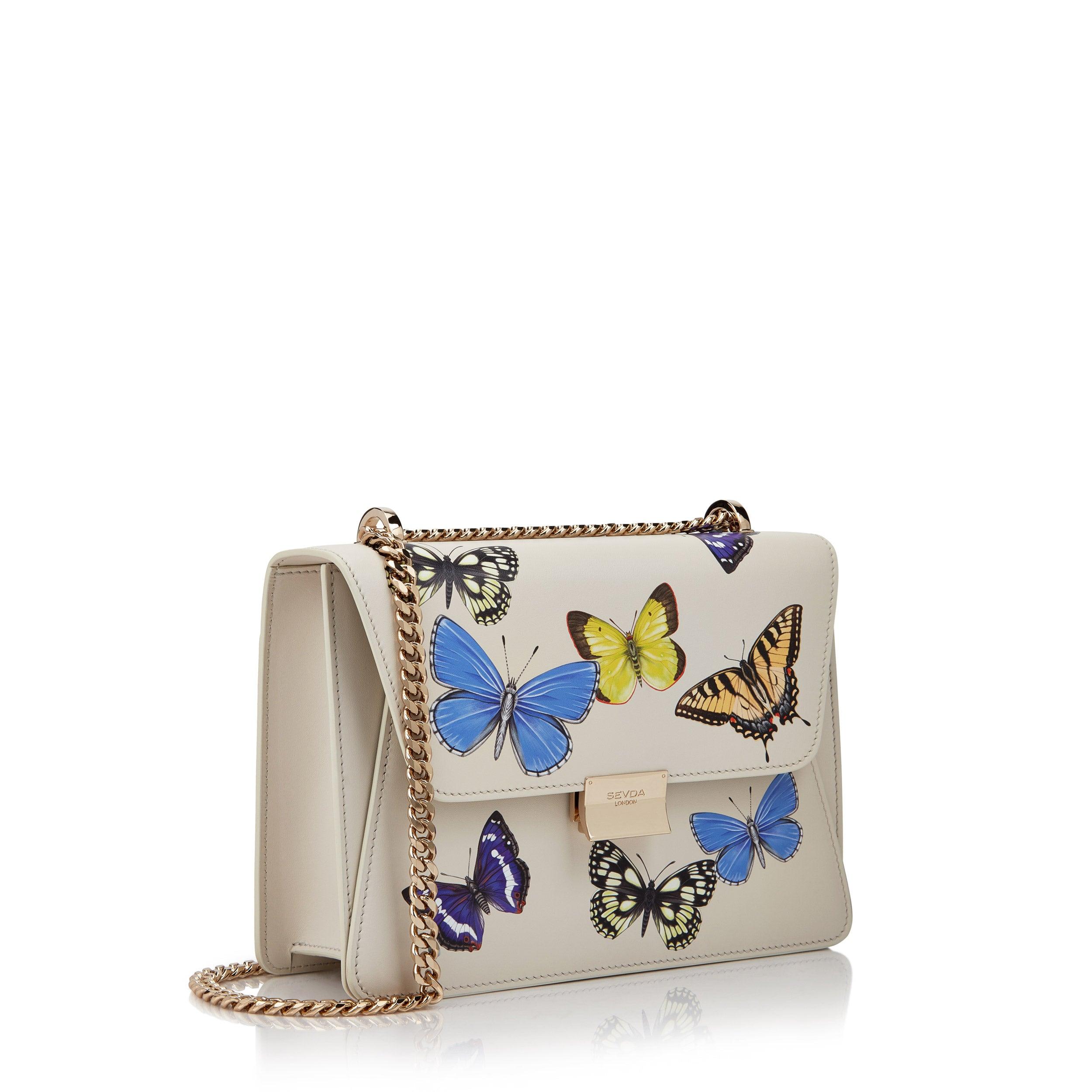 Off White Butterfly Designer Shoulder Bag with Gold Chain - A fusion of London's flair and Italian craftsmanship.