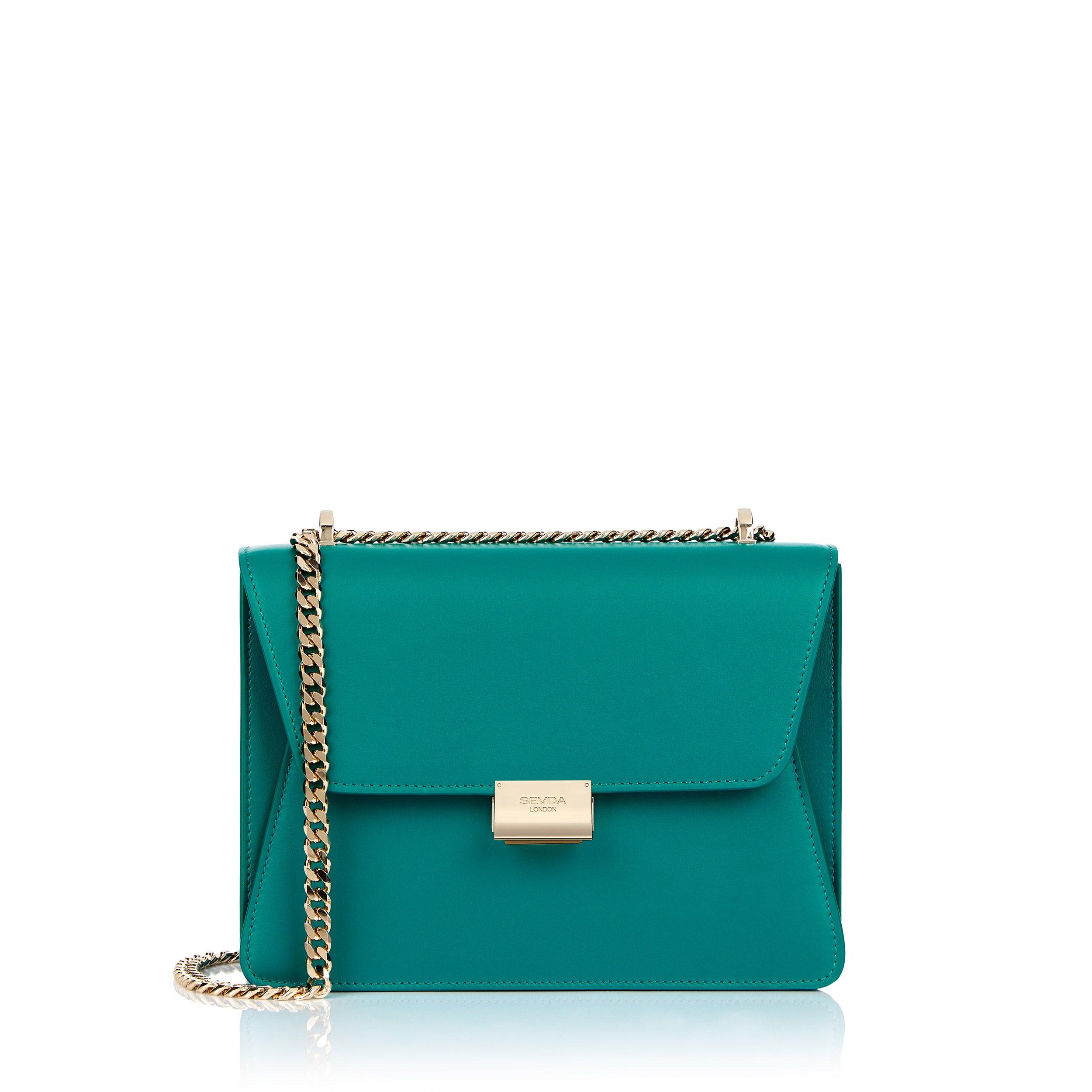 Emerald Green Designer Shoulder Bag with Gold Chain - Where London fashion meets Italian craftsmanship.
